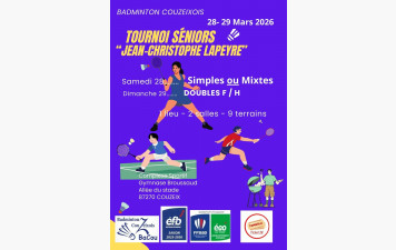 Tournoi séniors Couzeix 28 et 29/03/26